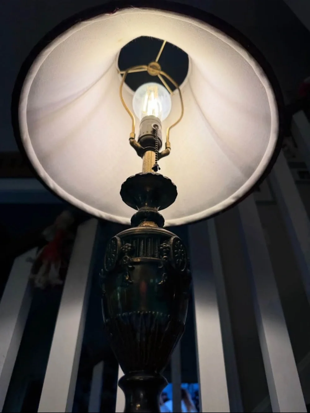 Classic Red Table Lamp with Ornate Bronze Base